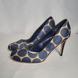 Navy & Beige Large Polka Dot Fabric Pumps Lela Rose By Payless Size 9